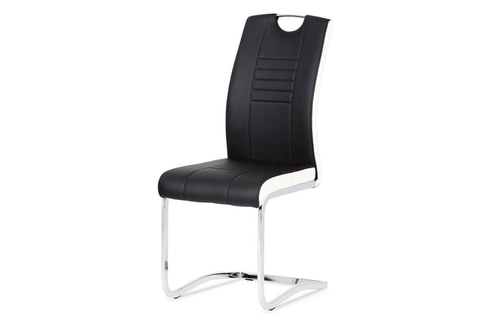 Autronic jedálenská stolička, koženka čierna / biele boky, chróm DCL-406 BK